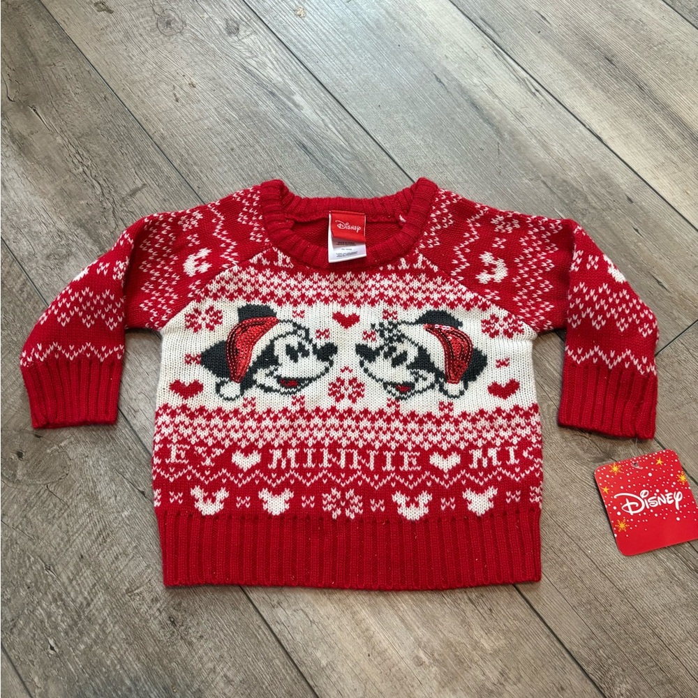 Disney Red and White Minnie Mickey  Mouse Sweater